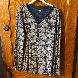 Chaps Blue and Cream Floral Button Down Shirt